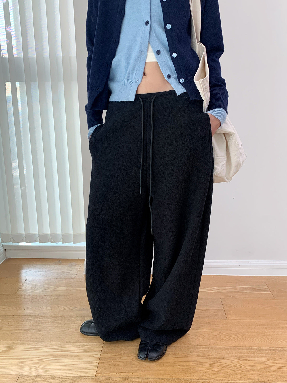 Drawstring Wide Leg Textured Sweatpants