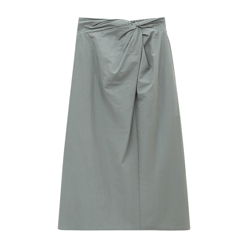 High Waist Twist Front A-Line Maxi Nylon Skirt
