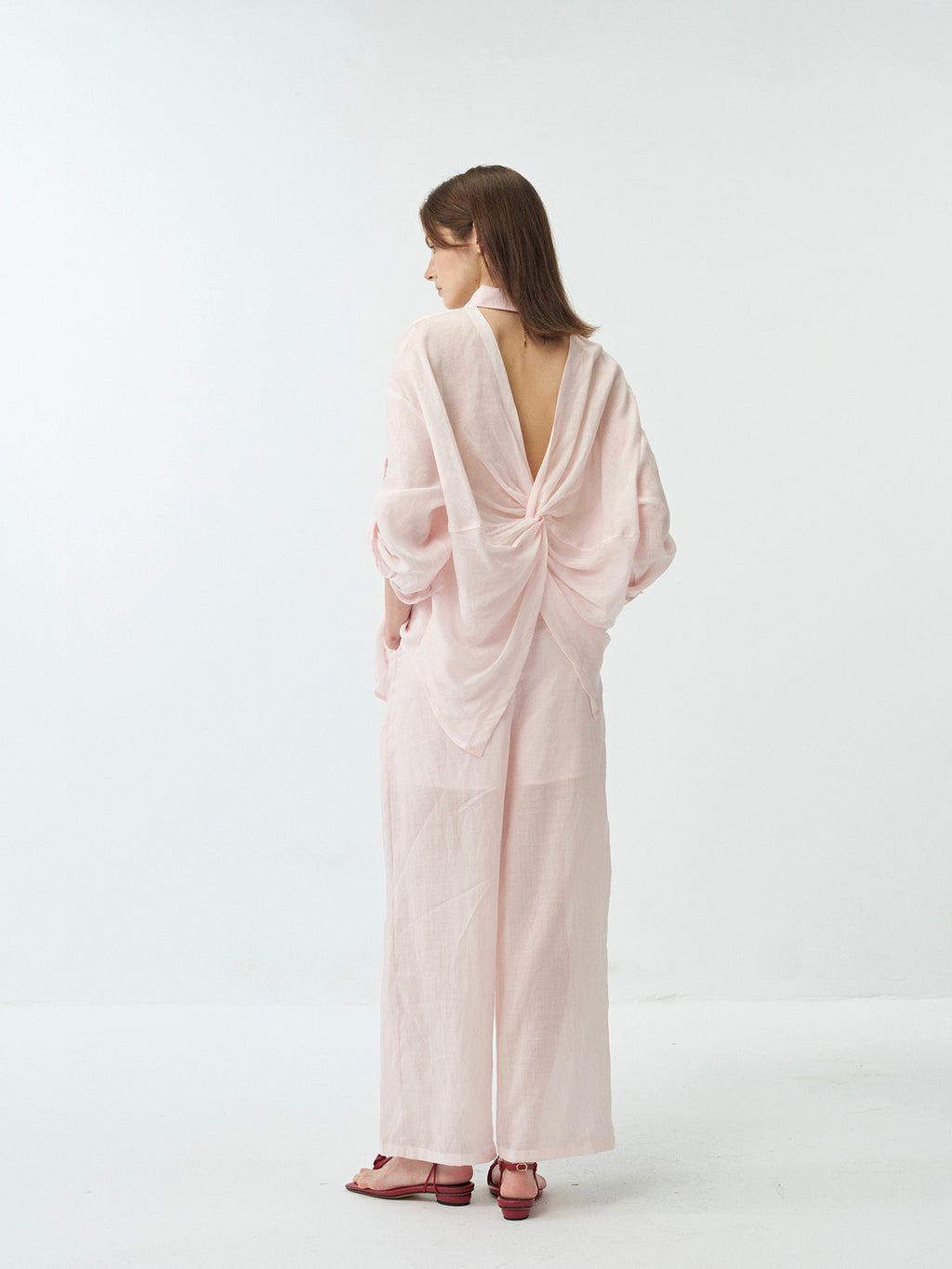 Sheer Linen Wide-leg Pants