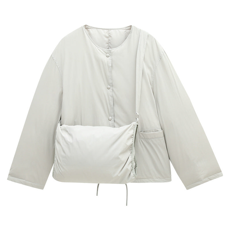 Minimal Collarless Padded Jacket with Crossbody Bag