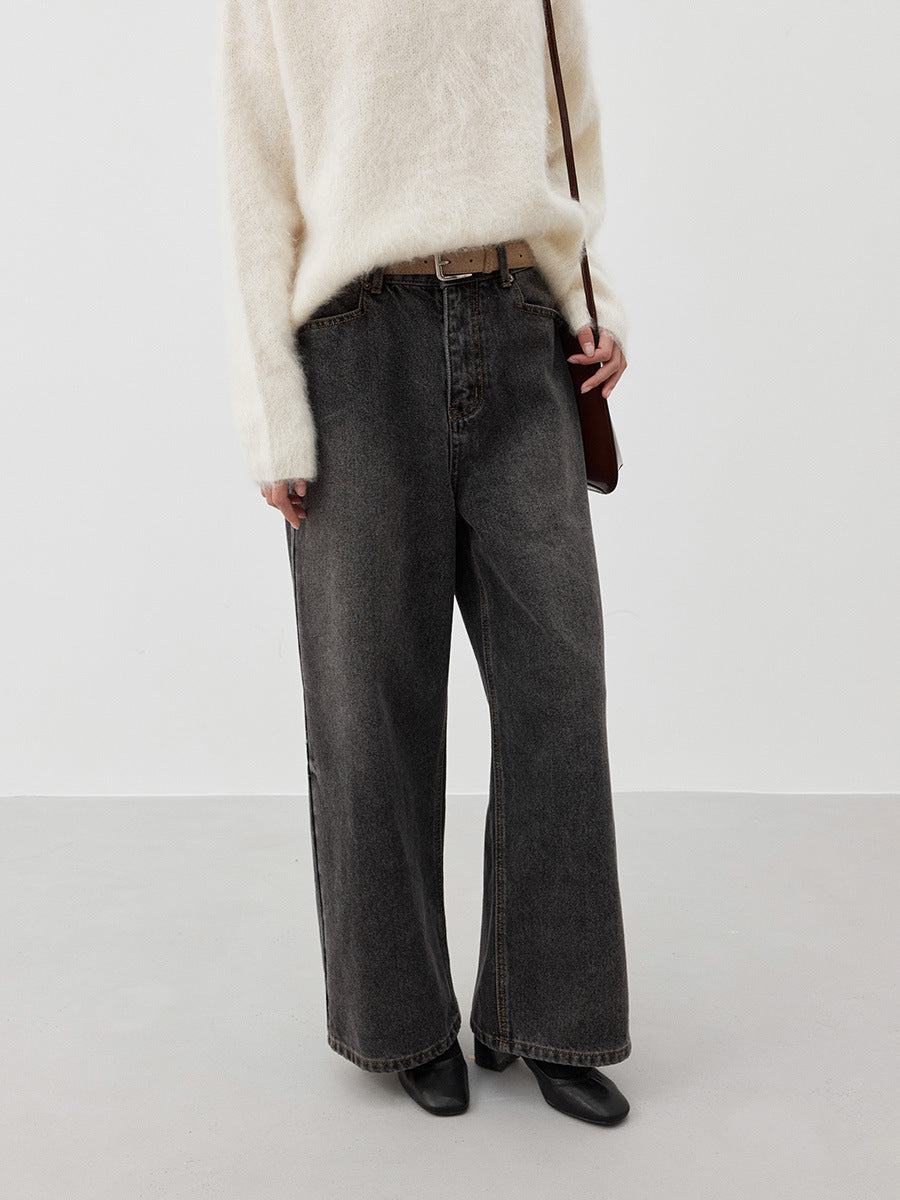 High-Rise Straight-Leg Washed Jeans