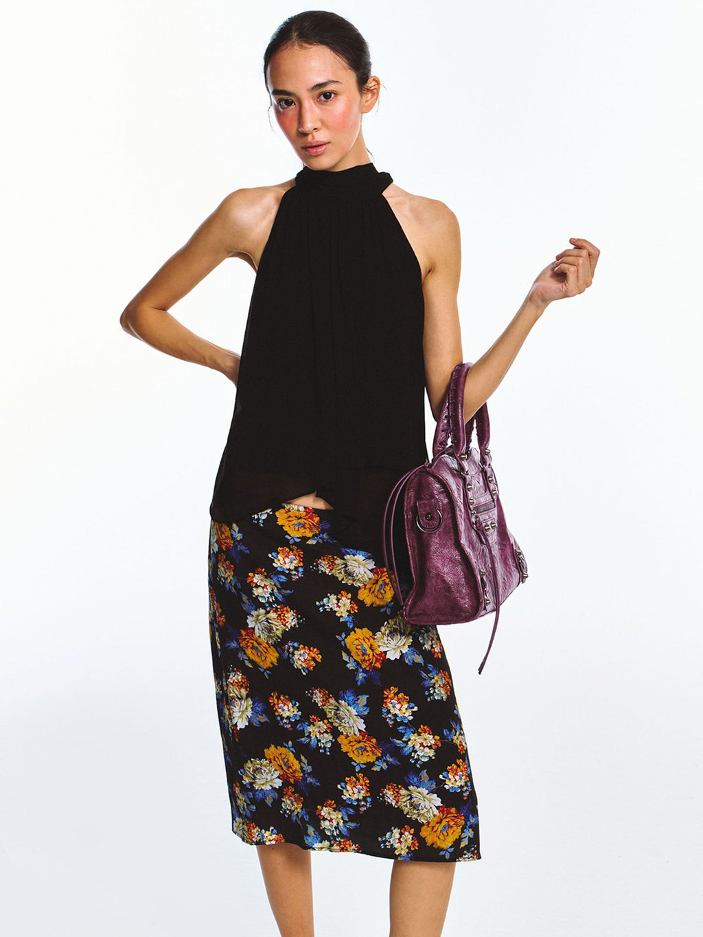 Silk Double Crepe Tie Strap Halter Multi-Layer Top