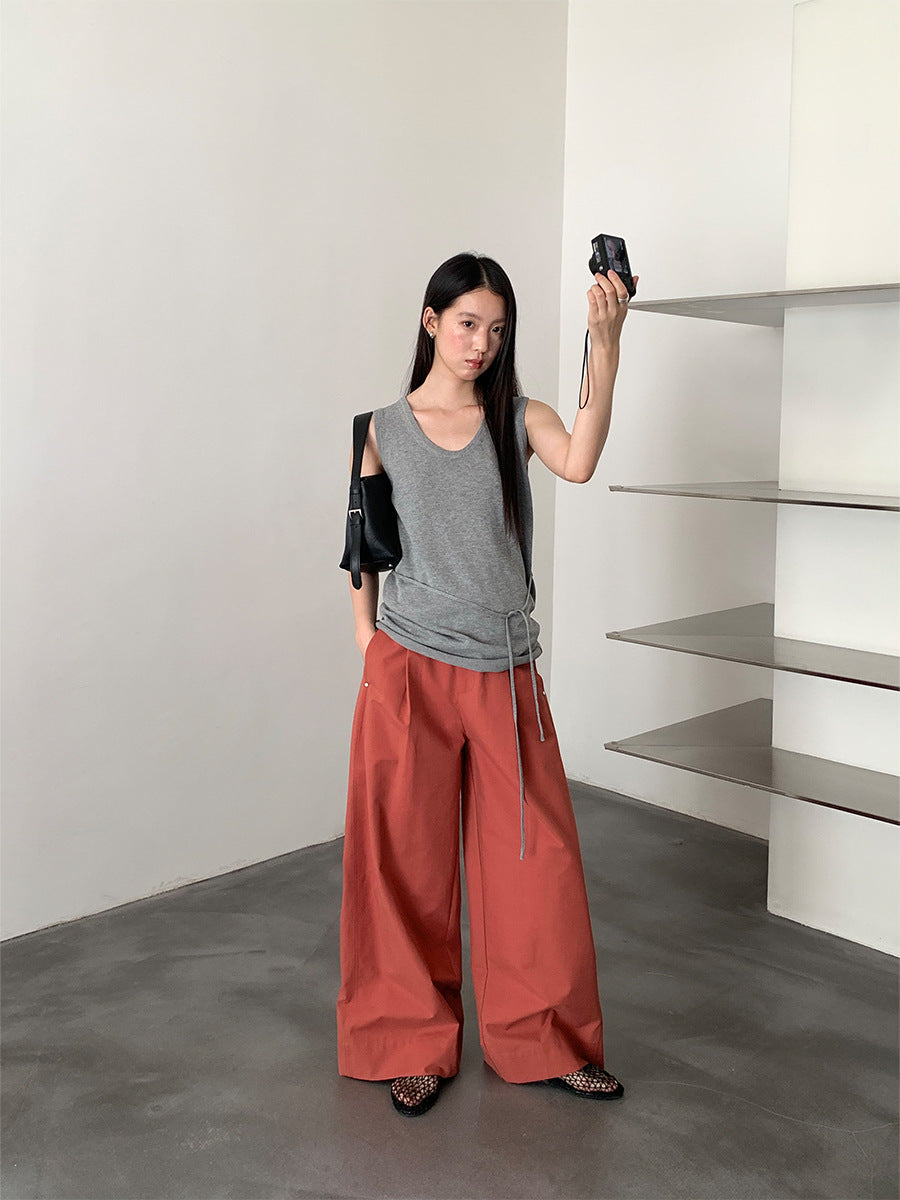 High-Waist Wide-Leg Loose Pleated Pants