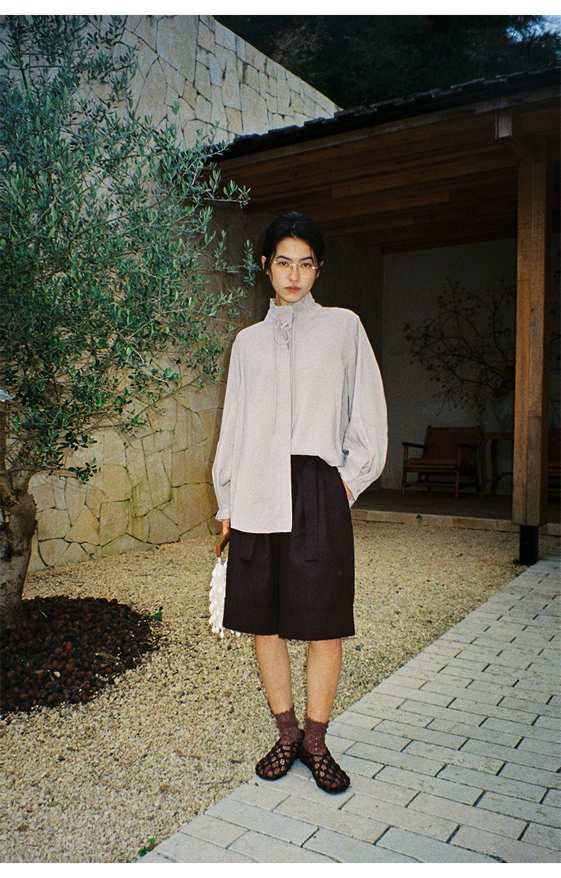 A-Line Pleated Baggy Casual Shorts