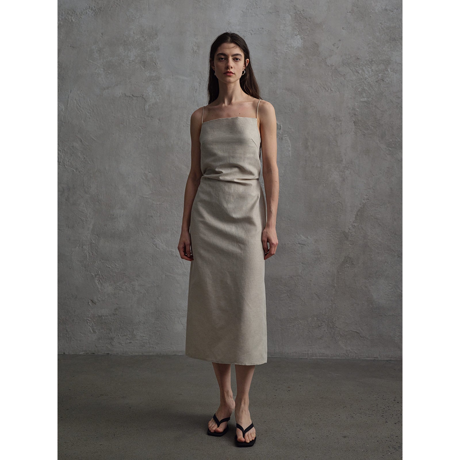 Linen Off-shoulder Strap Dress