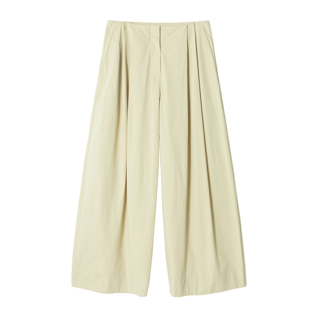 Cotton Brushed Triple Pleated Wide-leg Baggy Pants