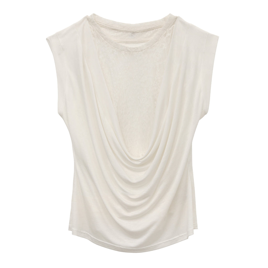 Linen Collar Colorblock Patchwork Fake Two-Piece Sleeveless Vest Top