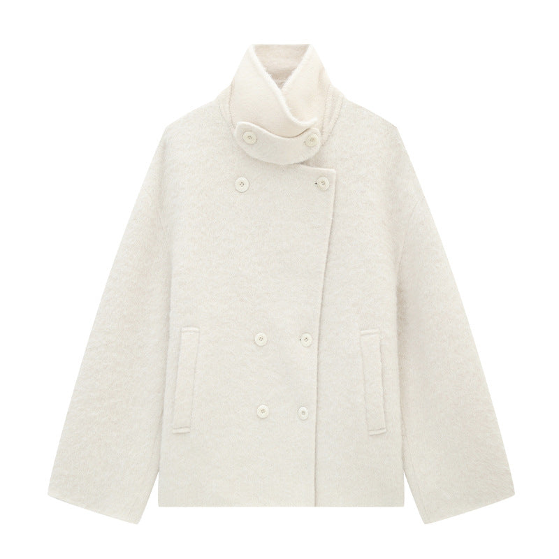 Wrapfront Double-Breasted Alpaca Wool Coat