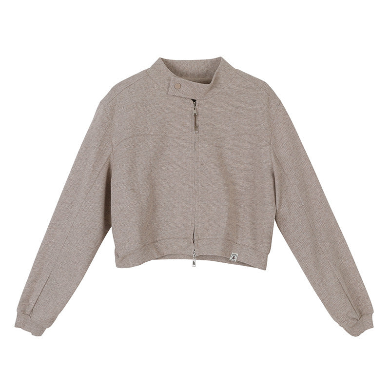 Simple Urban Casual Short Zip-Up Sweatshirt