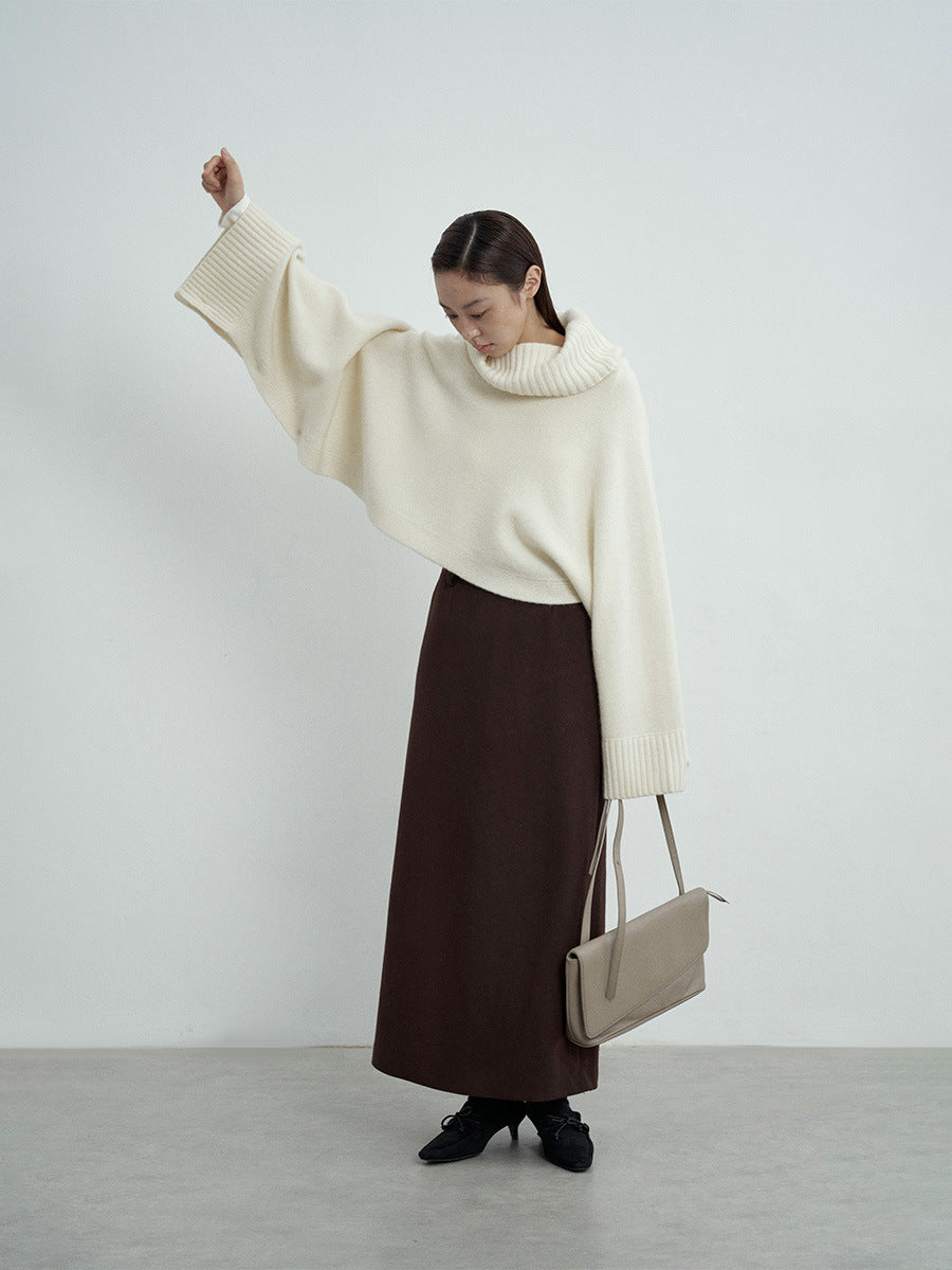 Cropped Oversized Turtleneck Wool Knit Sweater