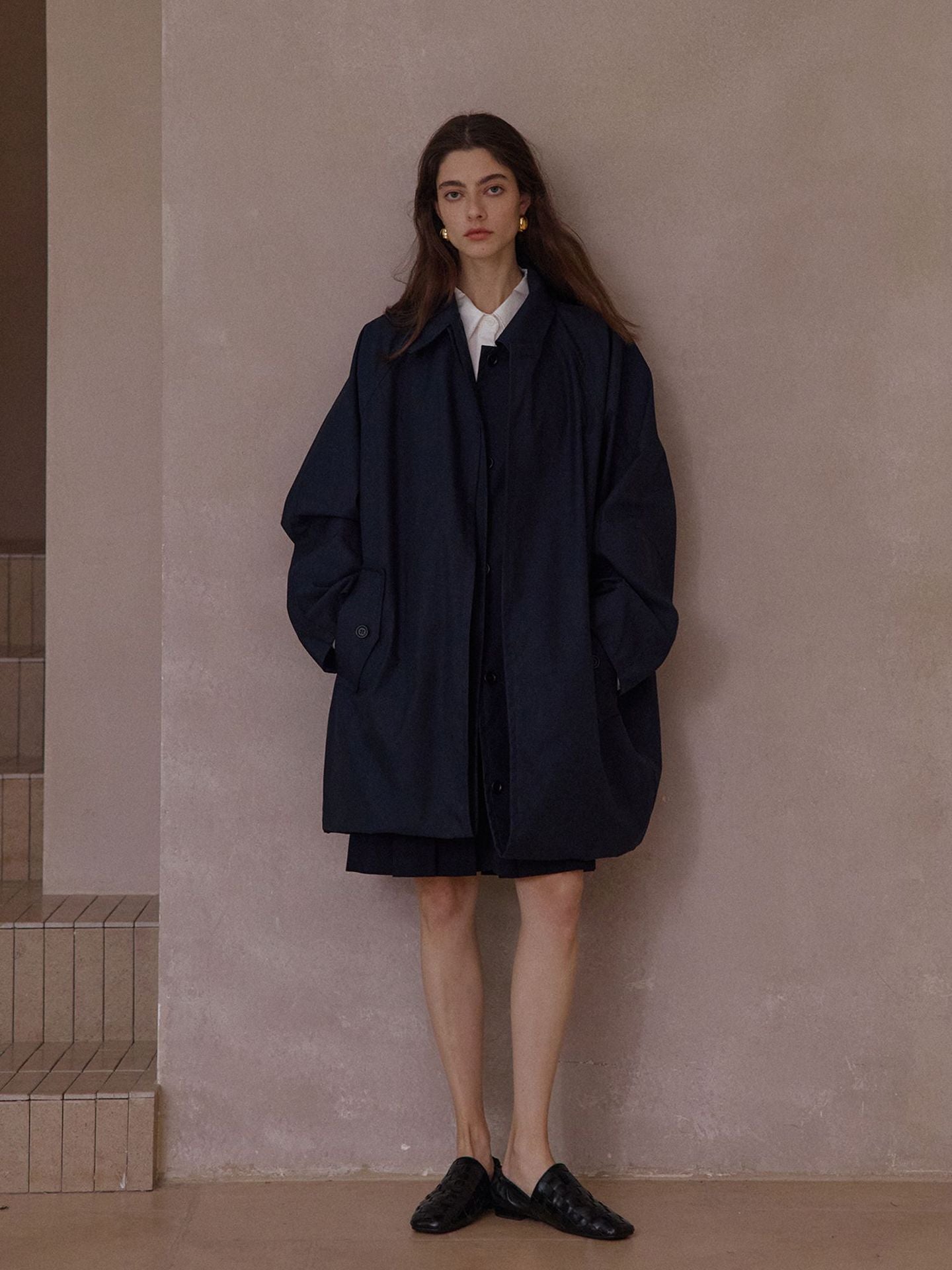 Illusion Double-layer Cocoon-shaped Structured Trench Coat