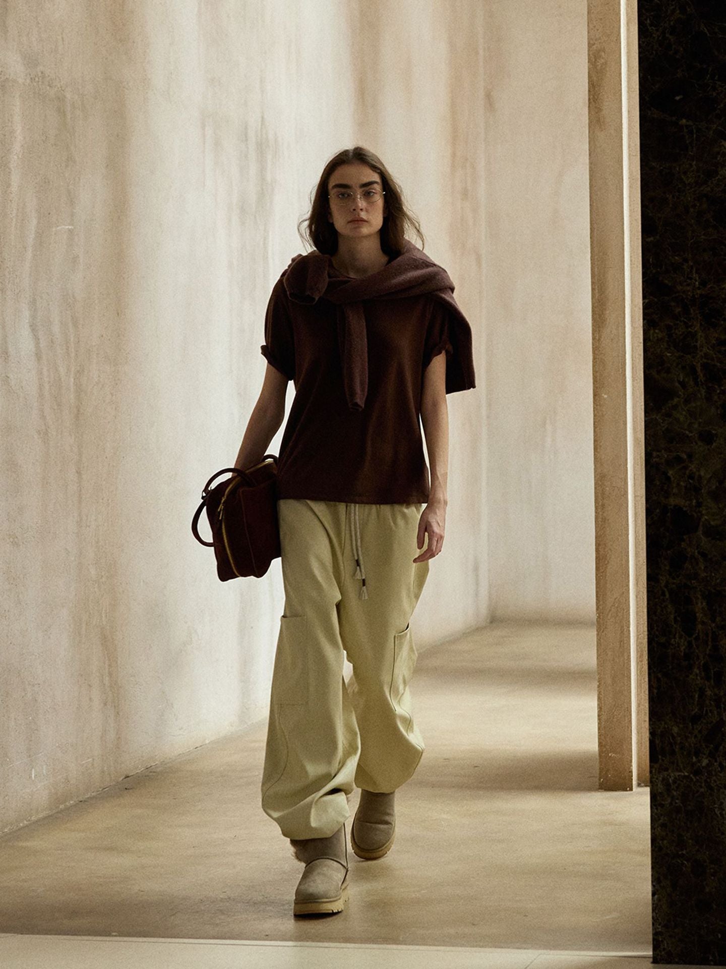 PU Leather Barrel Leg Drawstring Cargo Pants
