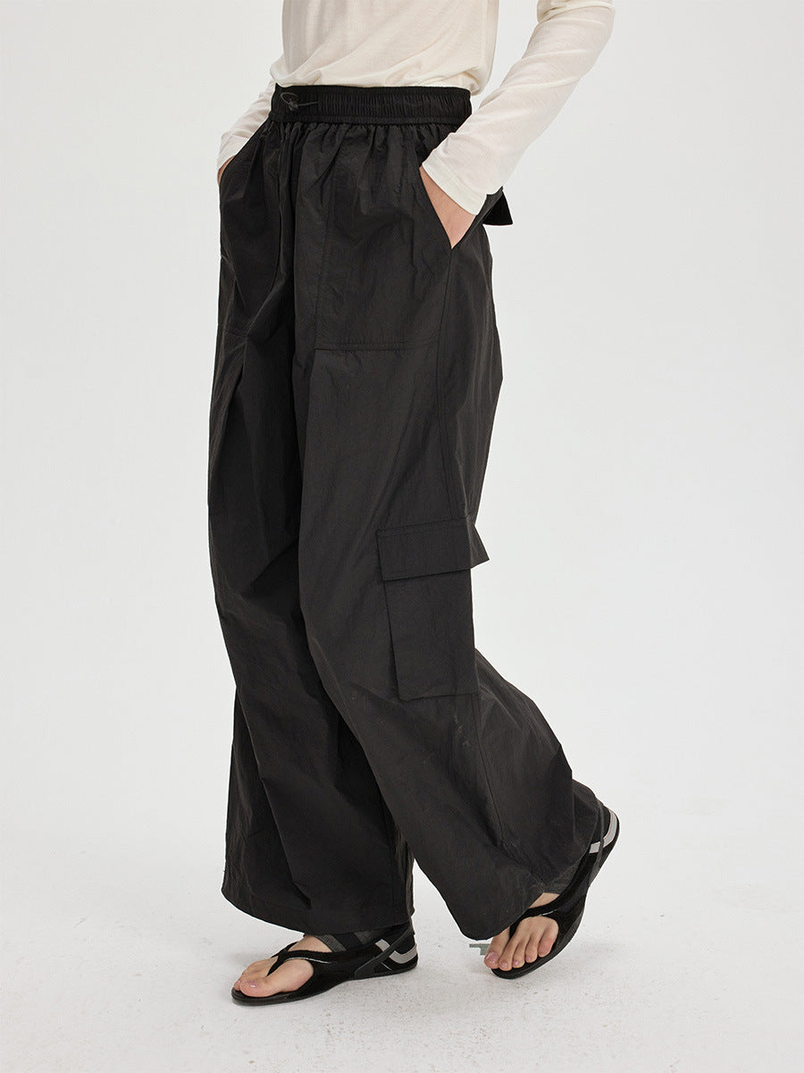 Elastic Drawstring Large Pocket Sporty Casual Pants