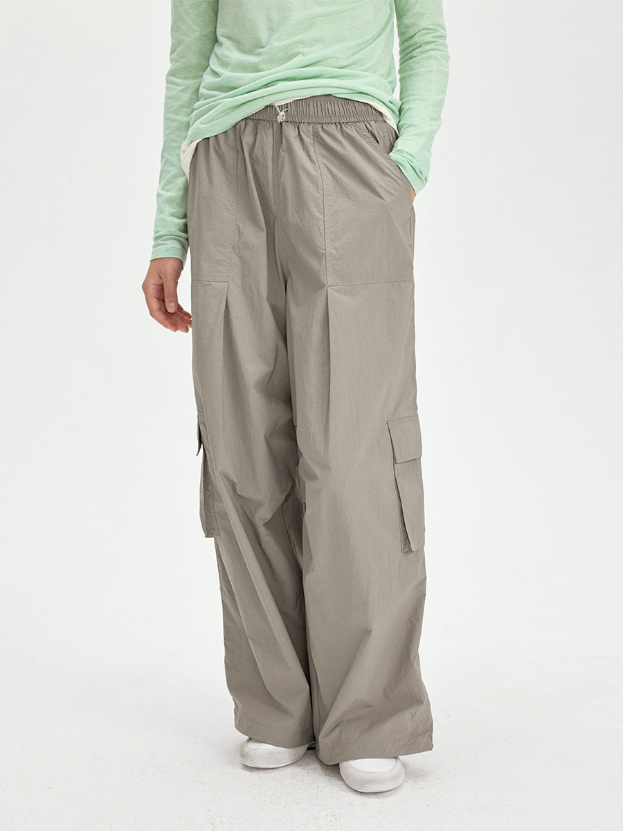 Elastic Drawstring Large Pocket Sporty Casual Pants