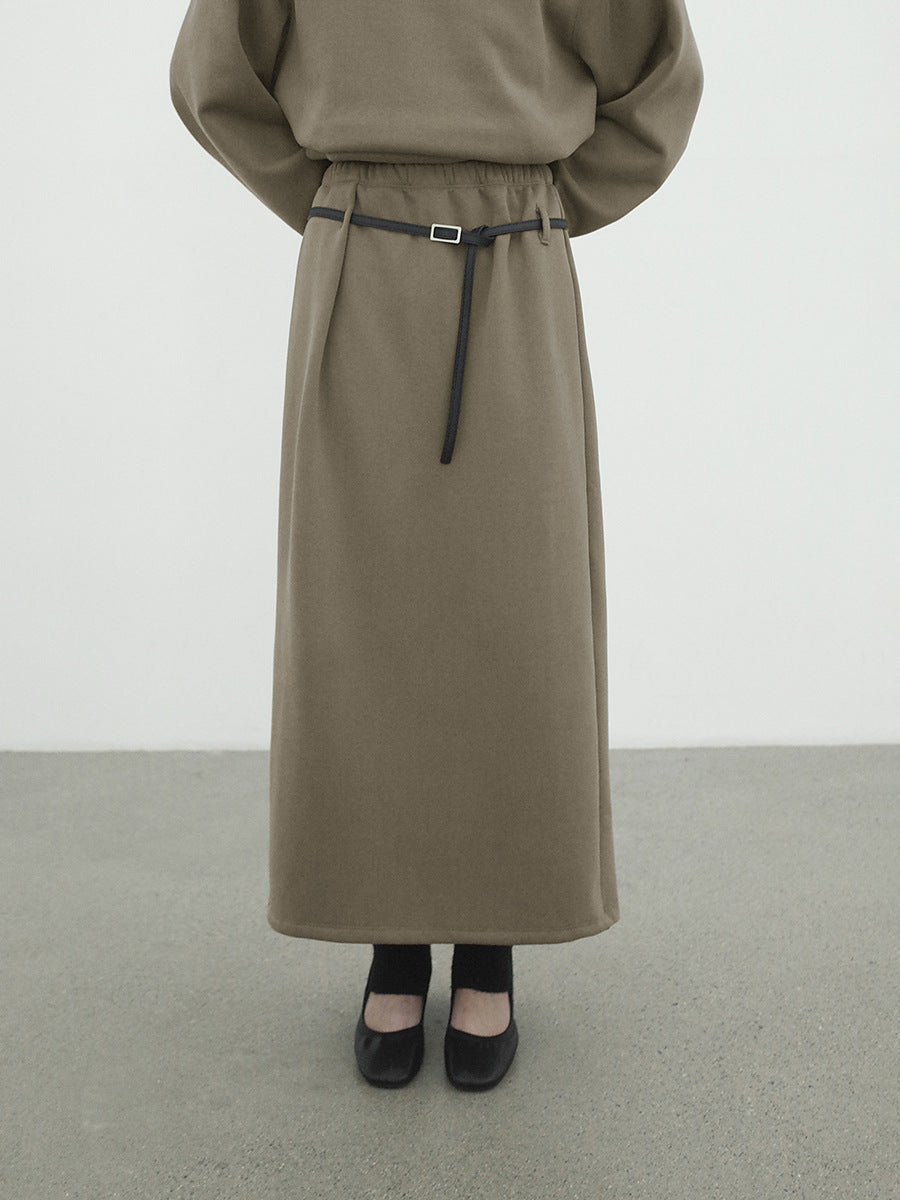 A-Line Thick Maxi Skirt with Belt