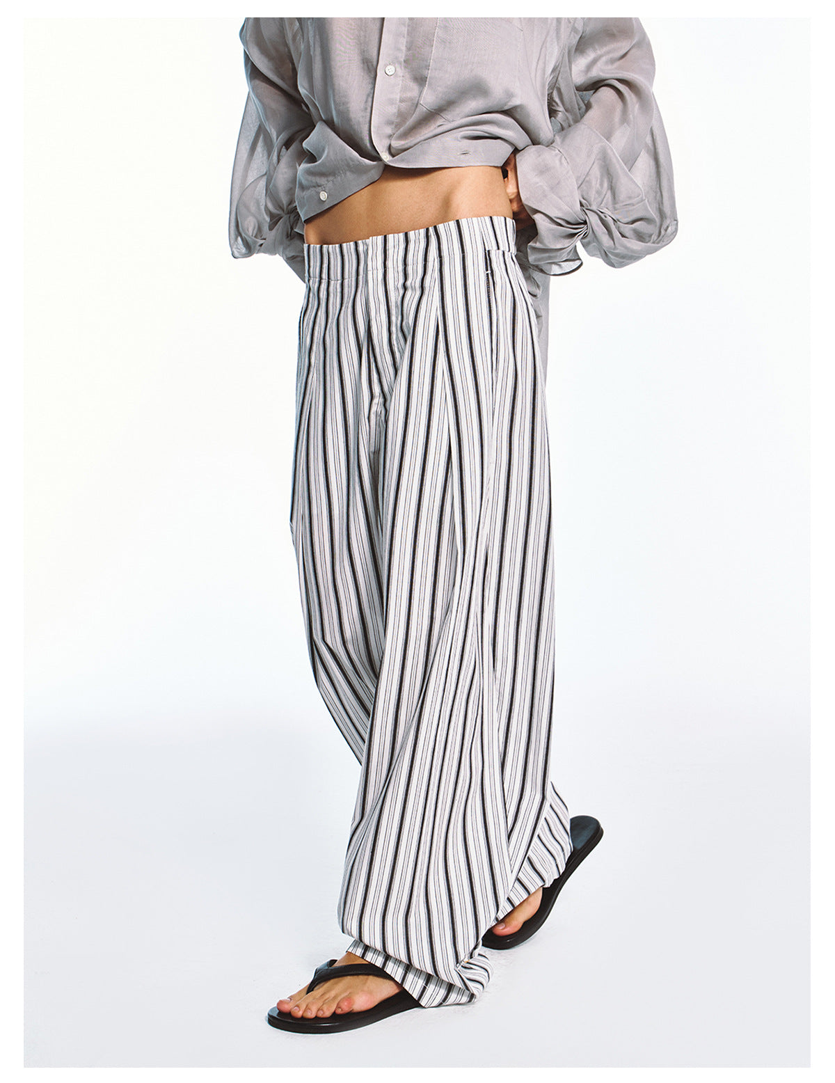 Breathable Striped Adjustable Leg Cuff Casual Pants