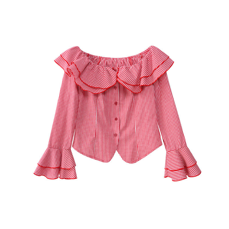 Off-Shoulder Gingham Ruffle Blouse