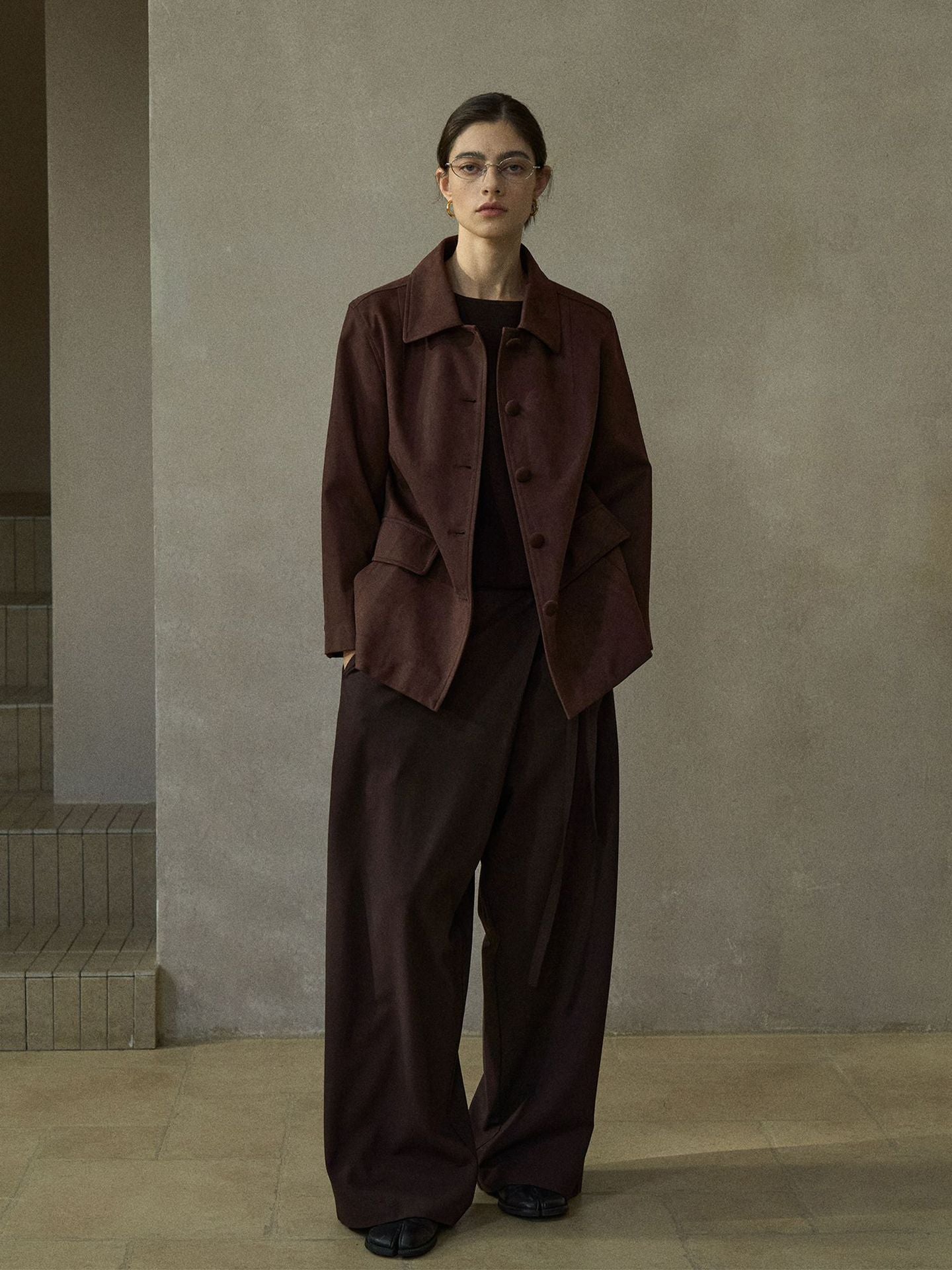 Minimalist Faux Suede Button-Up Jacket