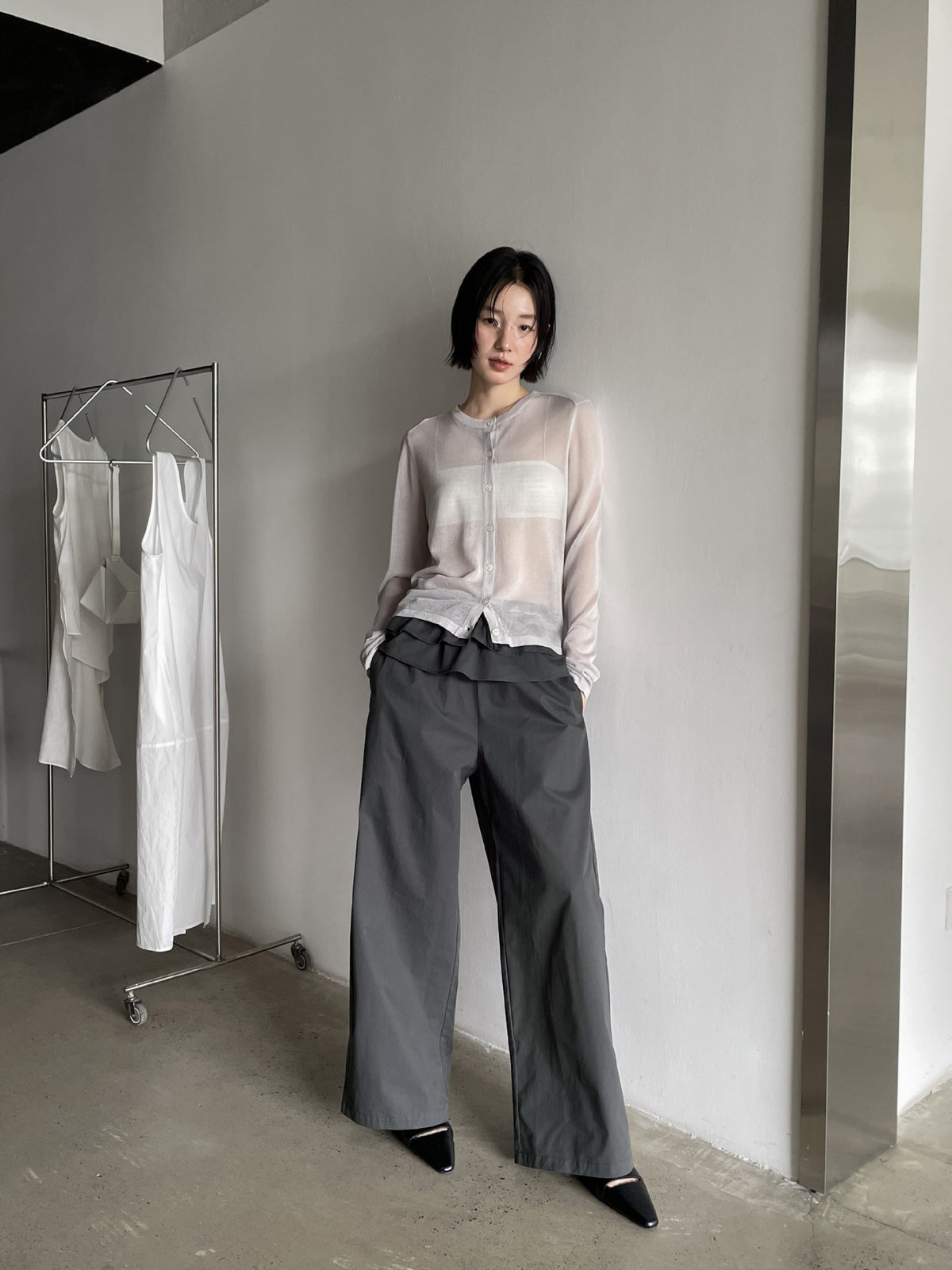 Ruffled-Layer Wide-Leg Trousers