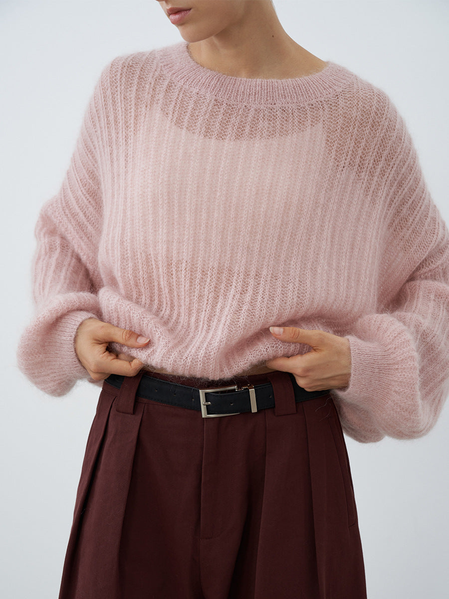 Love with Nancy Thirteen Lines autumn/winter mohair casual high-end loose hollow lazy style sweater for women 30860