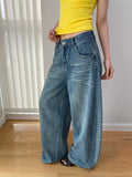 Low-Waisted Wide Leg Washed Long Baggy Jeans