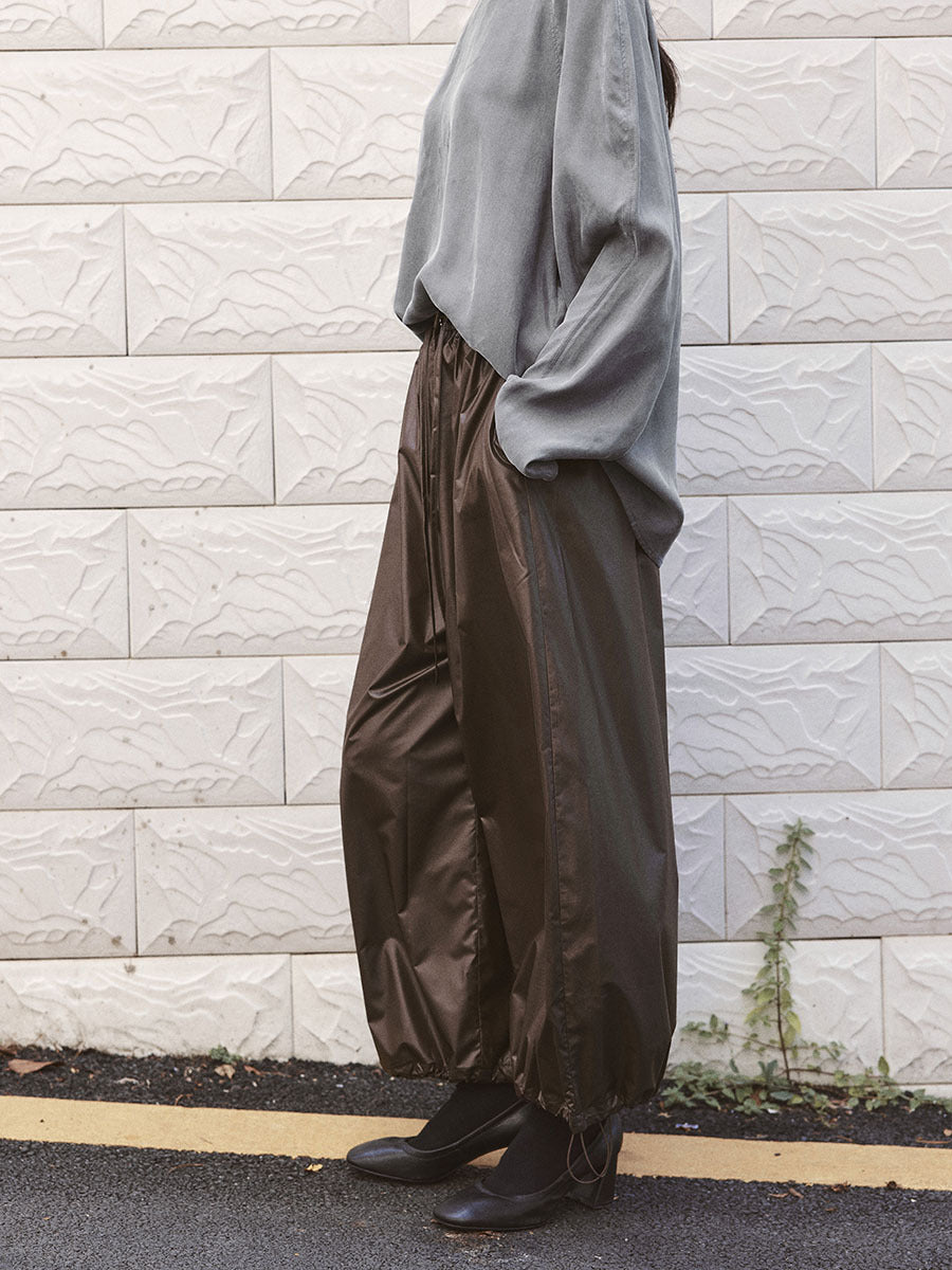 Fluid Viscose Wide-Leg Pants with Drawstring Hem