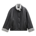 Plush Collar Faux-Leather Shearling-Lined Jacket