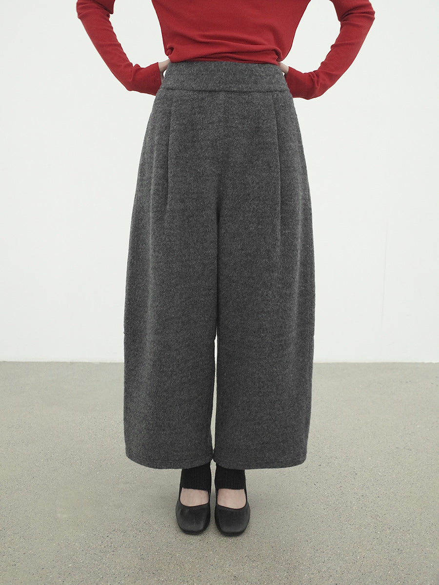 Minimalist Warm High-Waist Wool Wide-Leg Barrel Pants