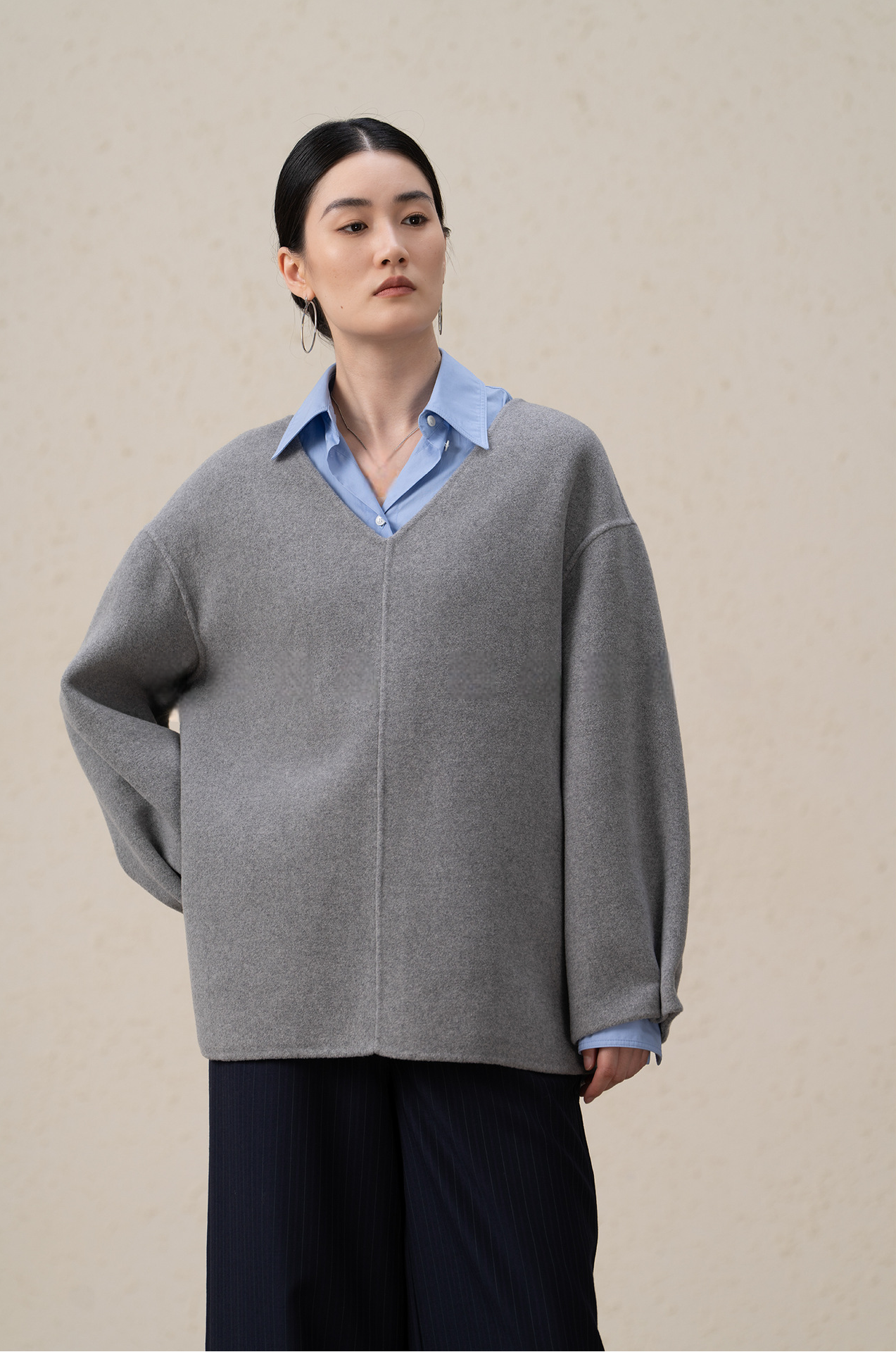 Merino Wool & Cashmere Double-Sided V-neck Coat