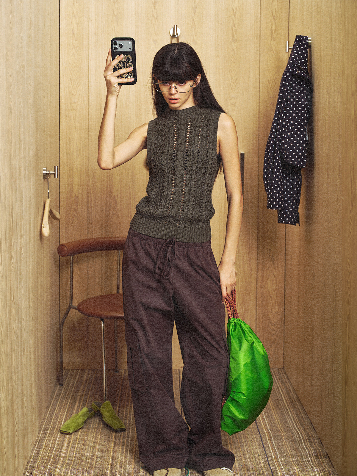 Openwork Knit Mock Neck Sleeveless Sweater Top
