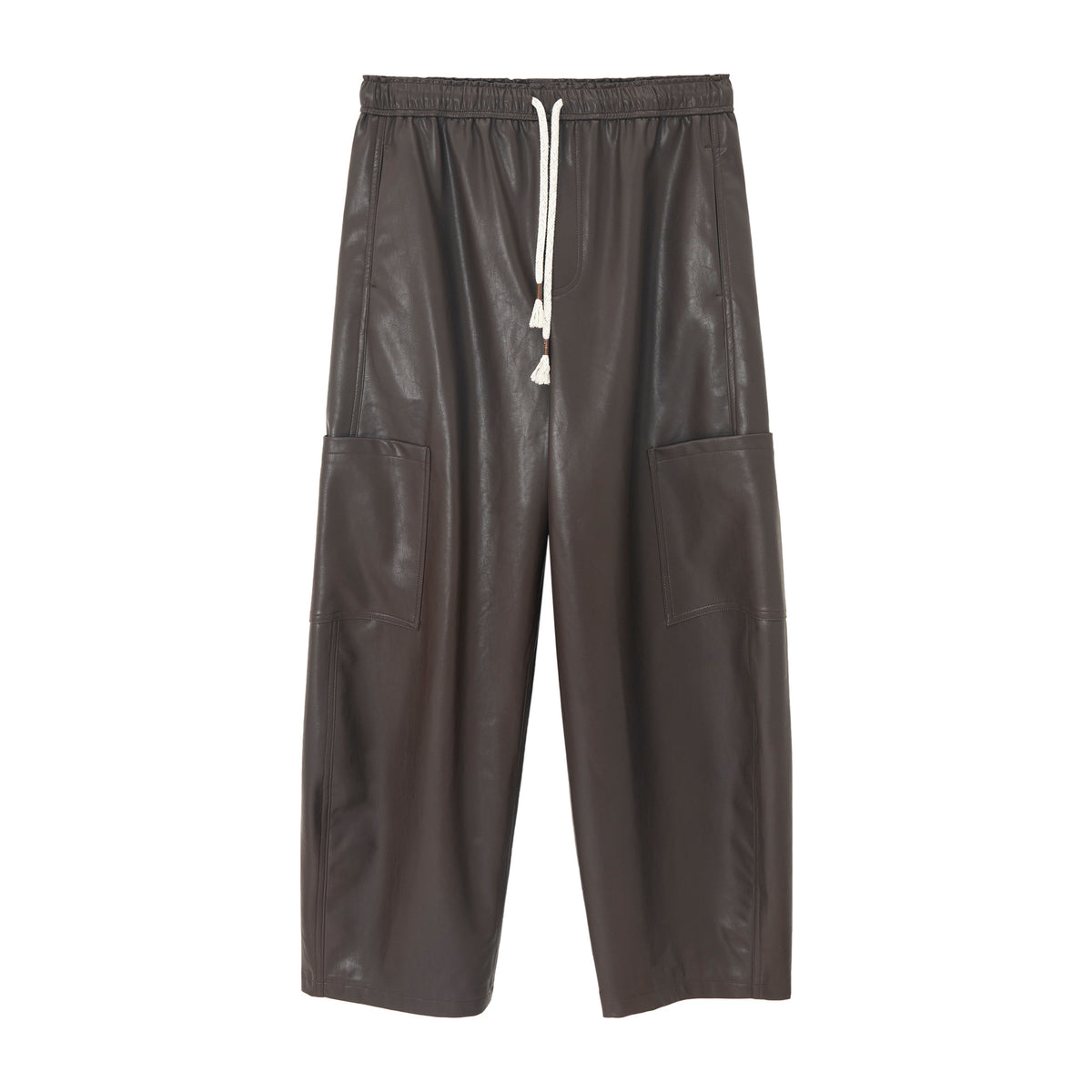 PU Leather Barrel Leg Drawstring Cargo Pants