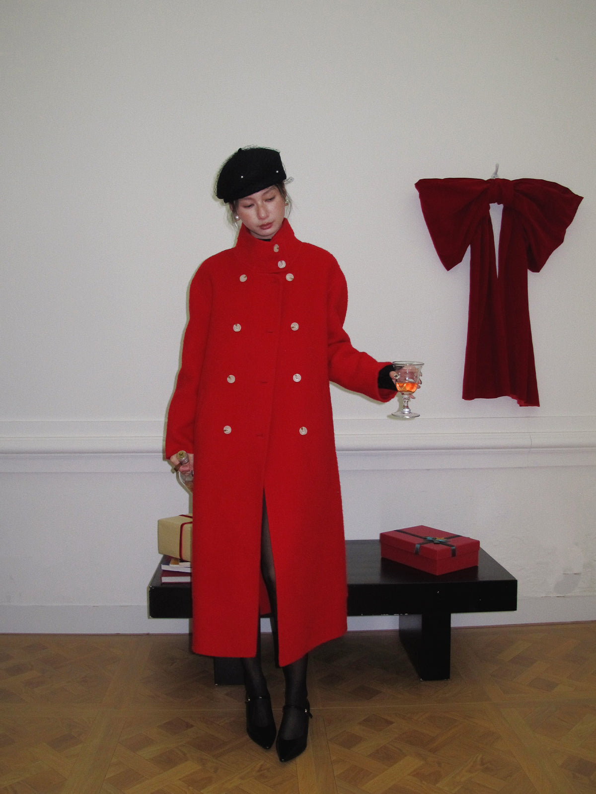 Double-Breasted Long Belt Double-Sided Alpaca Wool Cashmere Coat