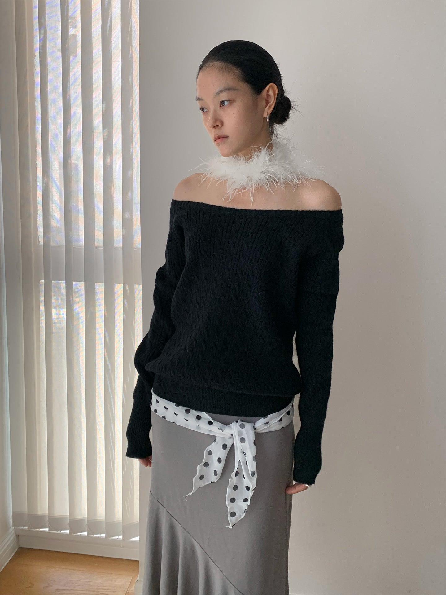Boat Neck Off-Shoulder Knitted Sweater