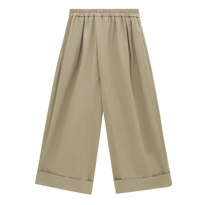 Wide-leg High-waisted Folded Crop Pants