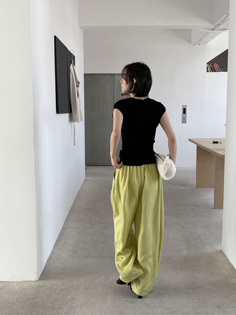 Curved-Shaped Low-Waist Casual Pants