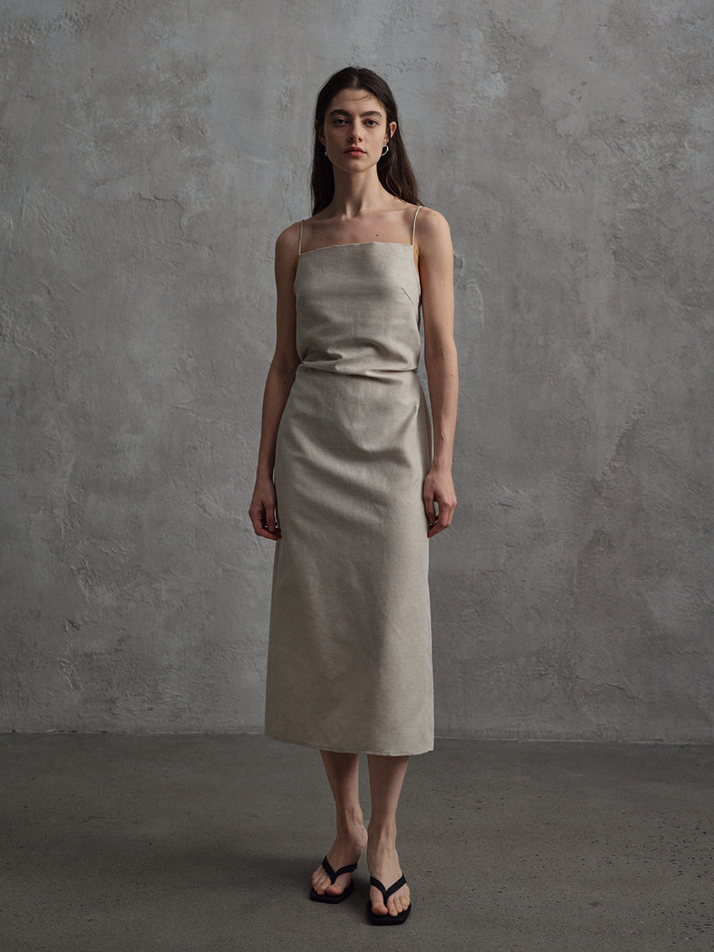 Linen Off-shoulder Strap Dress