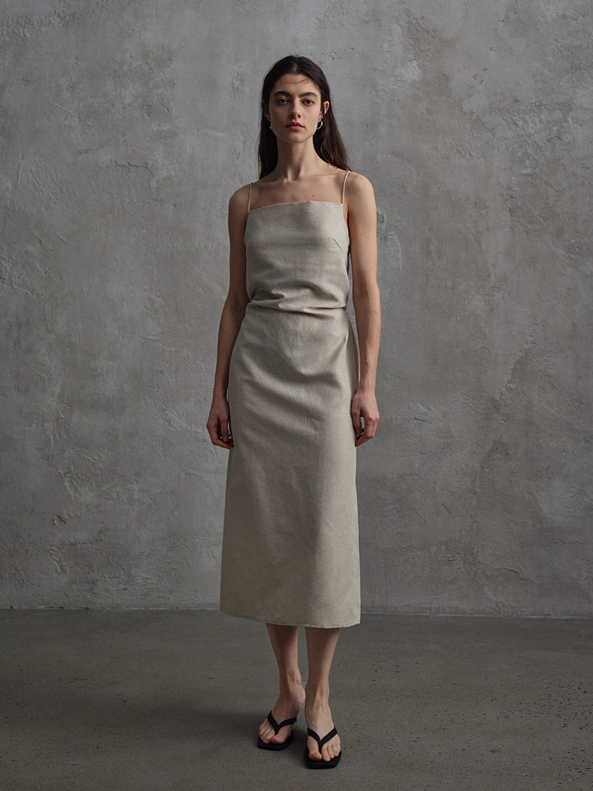 Linen Off-shoulder Strap Dress