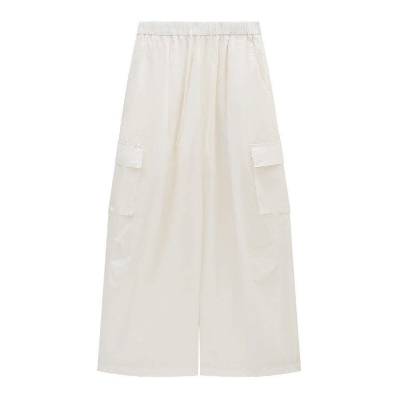 Drawstring Wide-Leg Nylon Cargo Pants