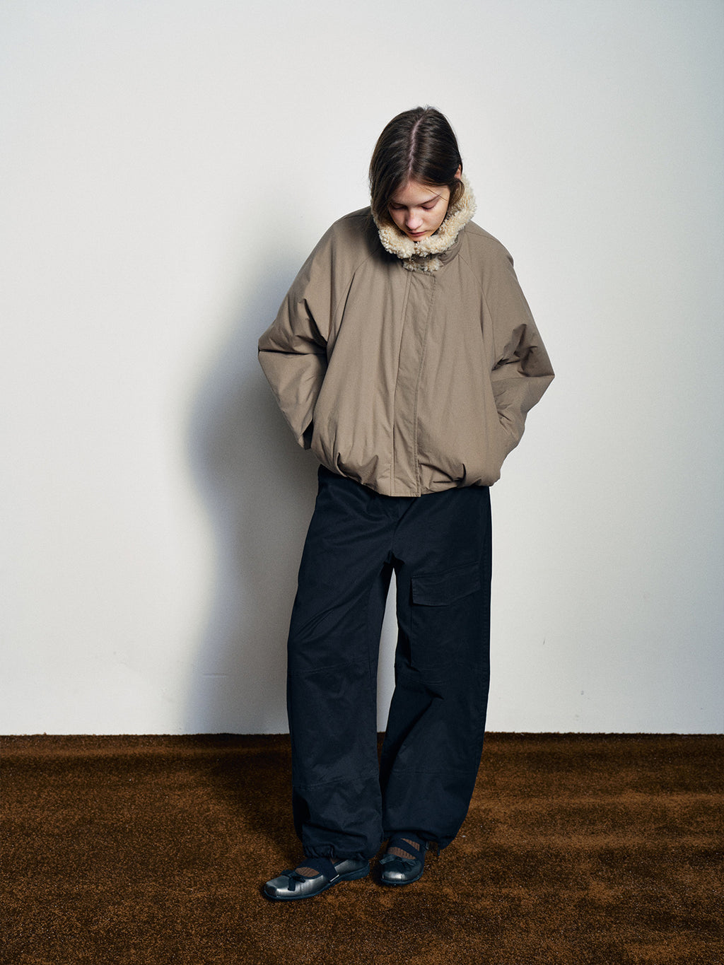 Contrast Faux Fur Retro Stand-up Collar Jacket