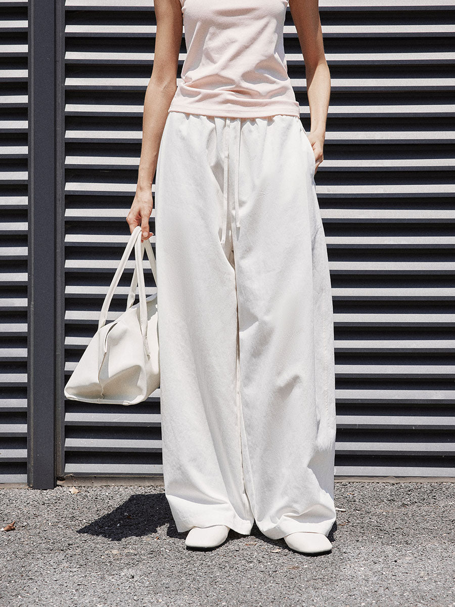 Elastic Waist Drawstring Curved Casual Pants