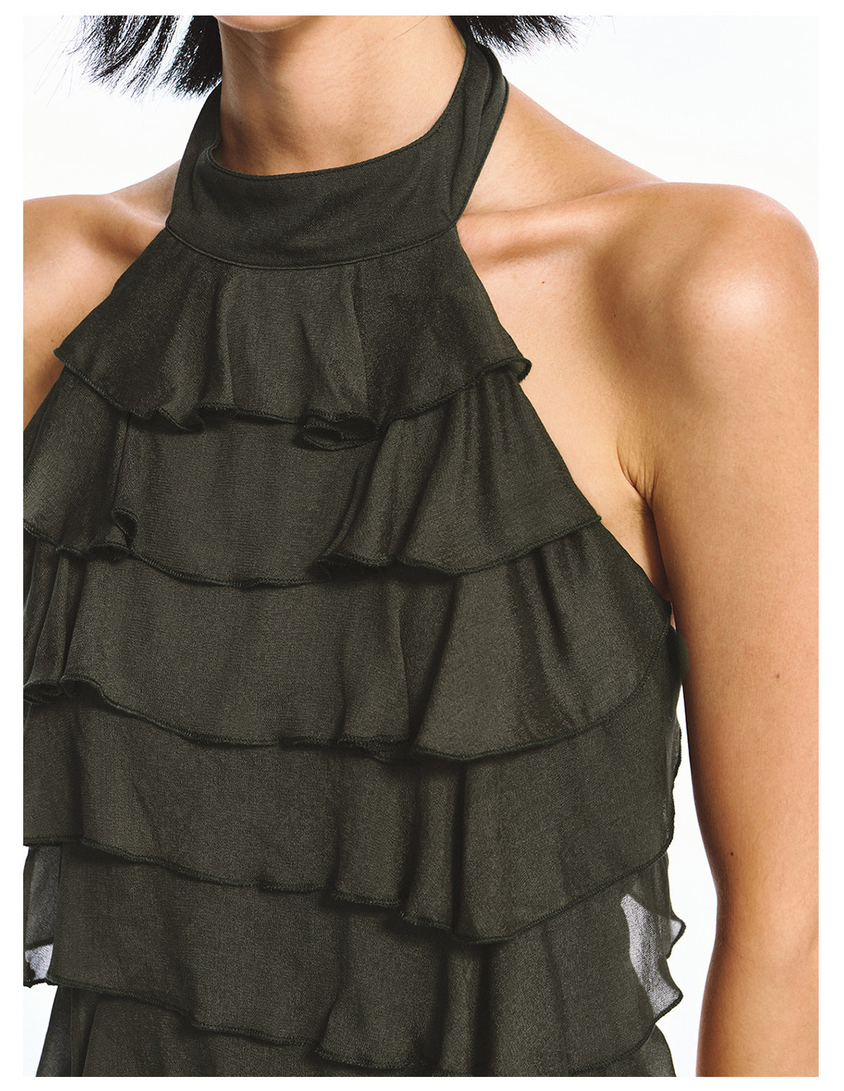 Double Crepe Lace Sleeveless Backless Halter Neck Top