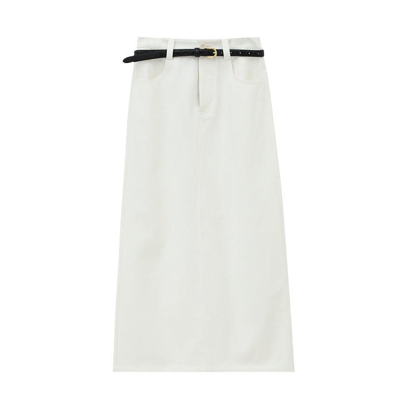 High-Waisted A-Line Maxi Denim Skirt with Back Pockets