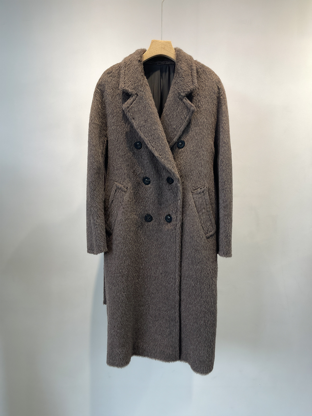 Merino Wool Fluffy Belted Long Coat