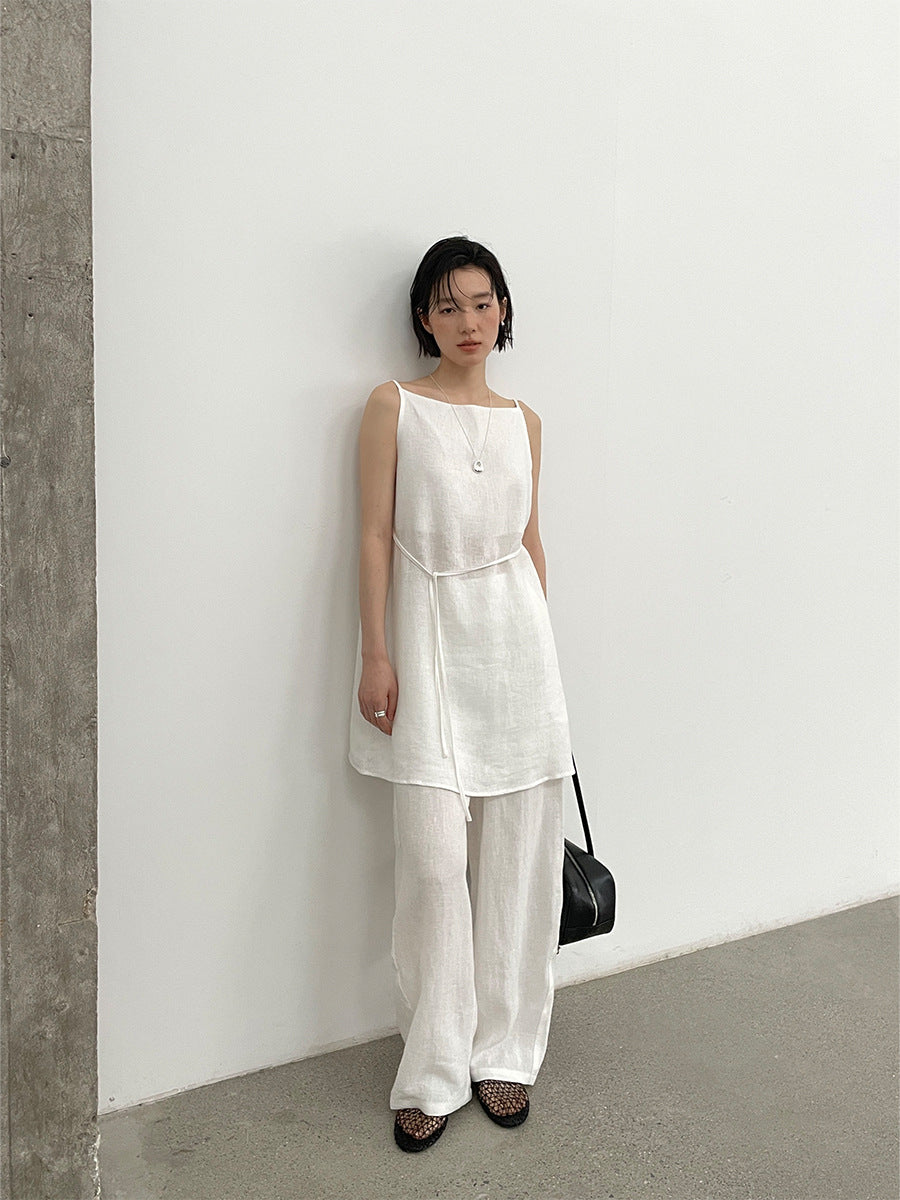 Linen Elastic Waist Wide-Leg Casual Pants