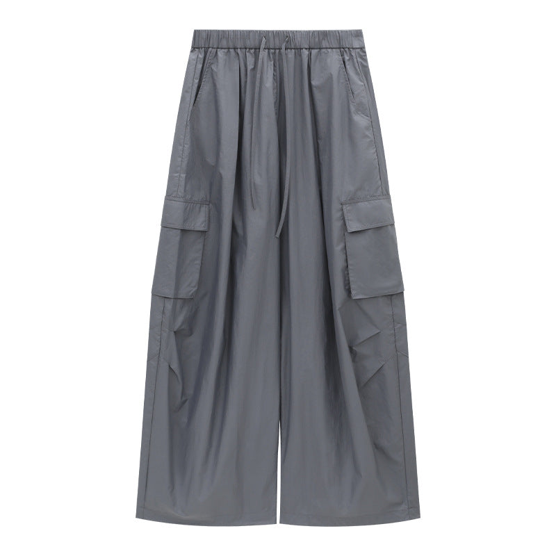 Drawstring Wide-Leg Nylon Cargo Pants