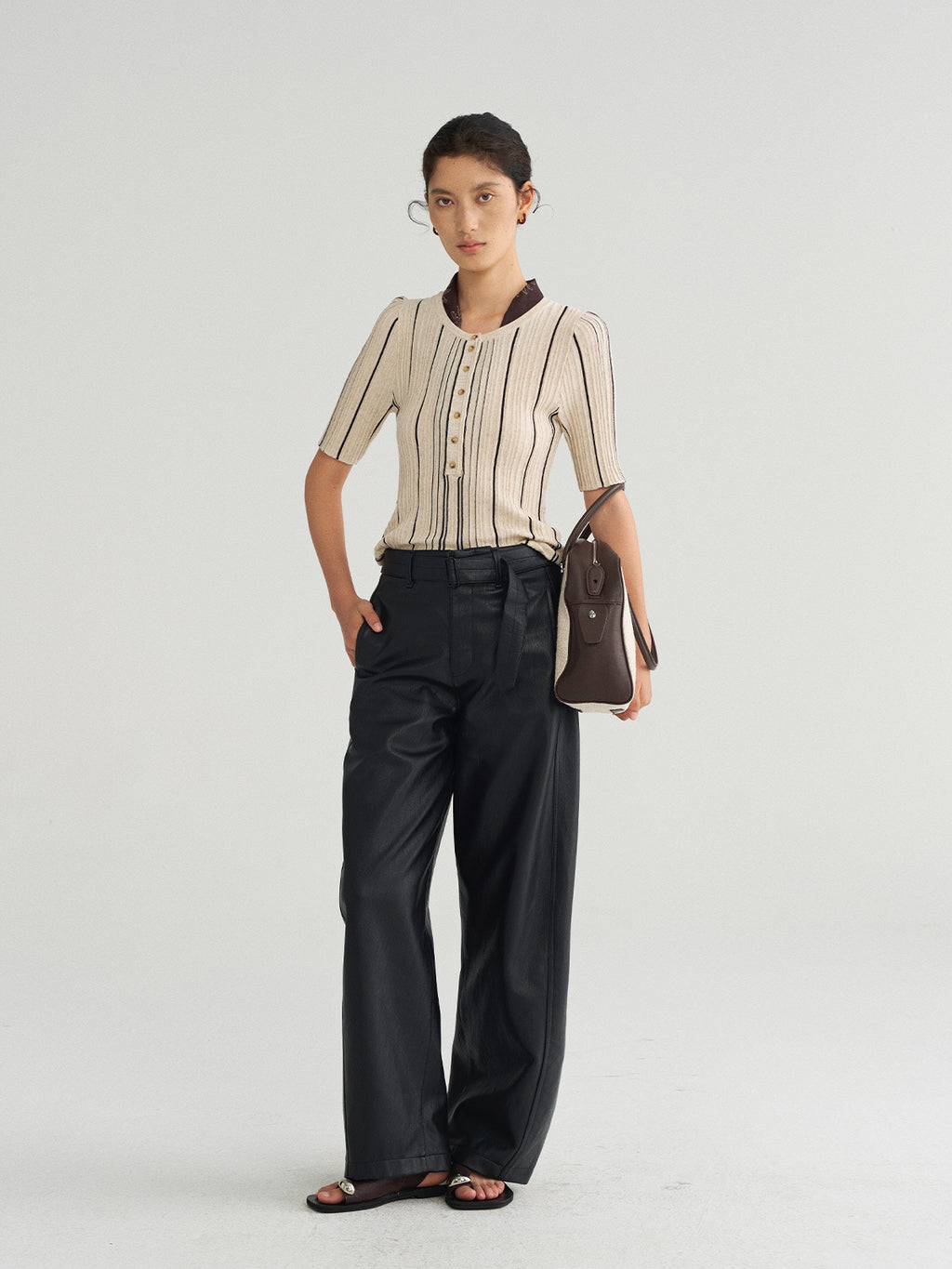 Lace-Up PU Leather Straight Leg Pants