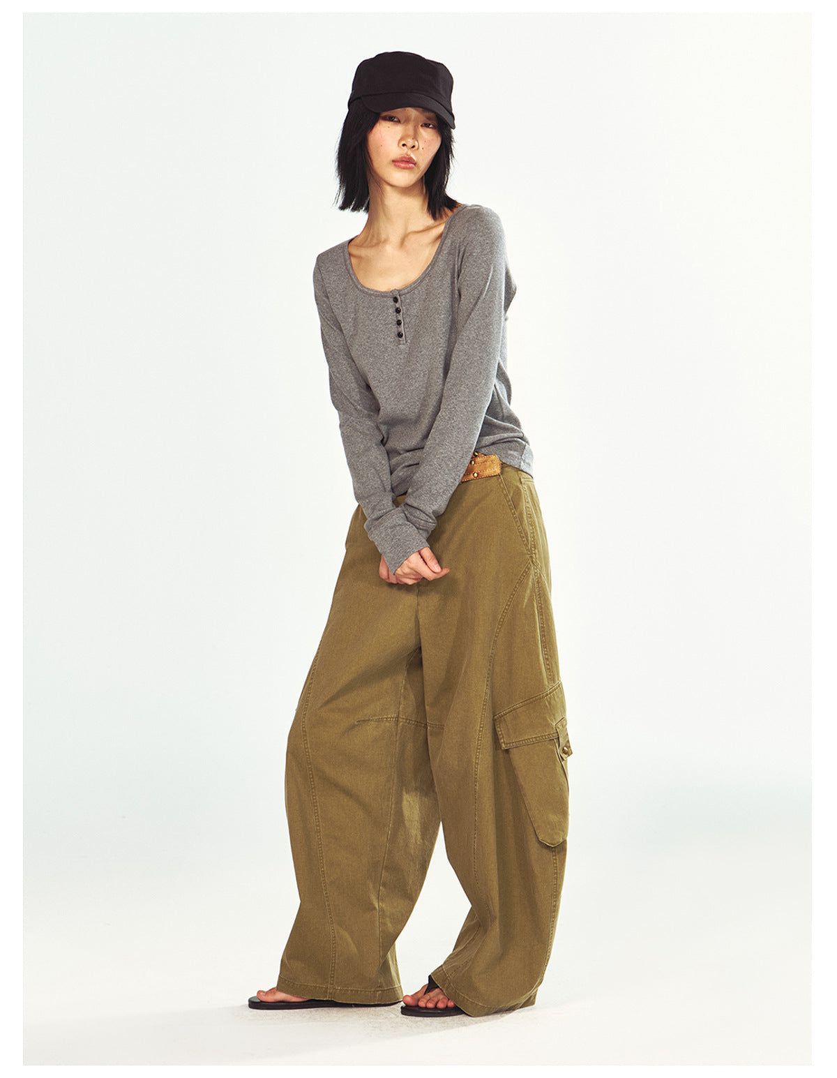 Skin-Friendly U-Neck Long Sleeve Shirt