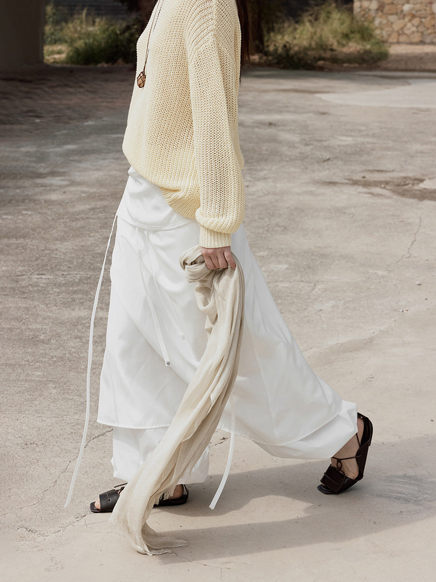 Elastic Fit Wide-Leg Drawstring Recycled Fabric Pants