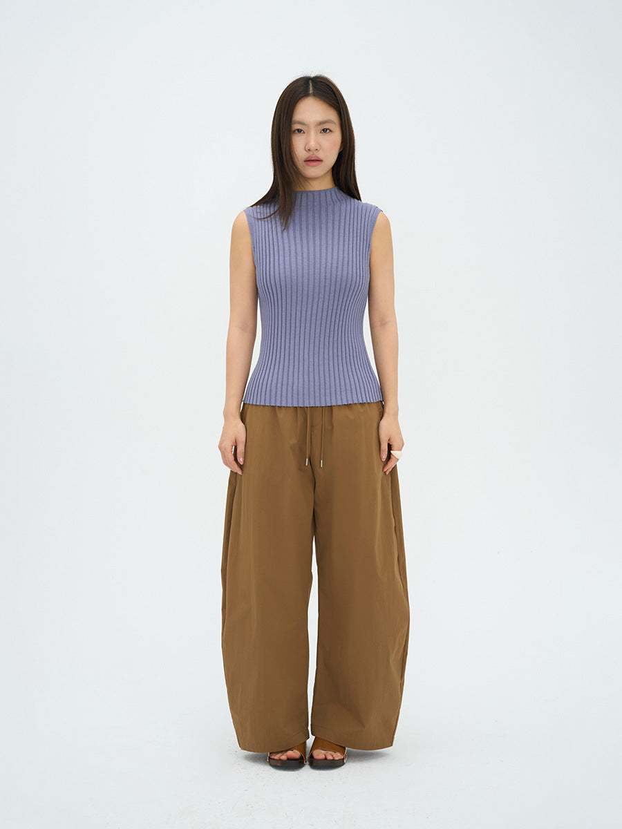 Drawstring Elastic Waist Barrel Pants