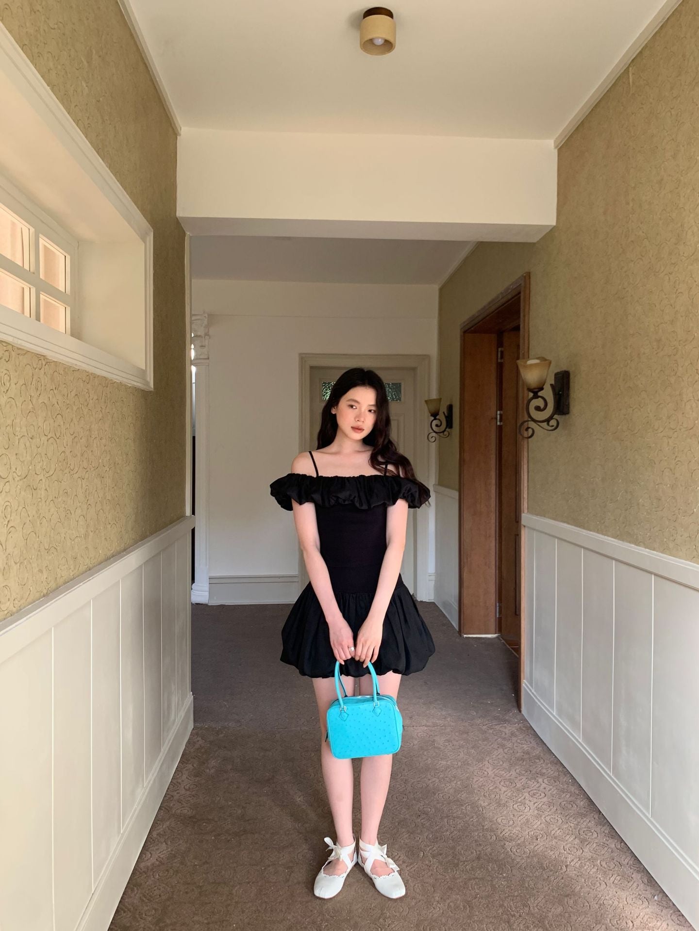 Bubble Hem Off-Shoulder Top & Mini Skirt Set